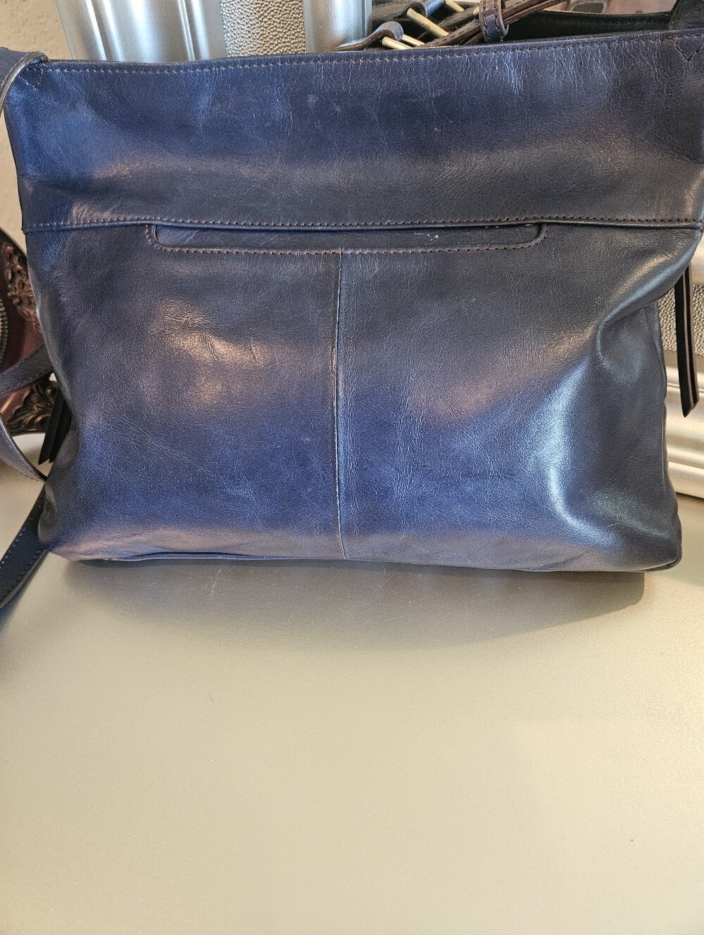 Beautiful Hobo Distressed Leather Larkin Crossbody Bag - Navy Blue - Picture 6 of 13